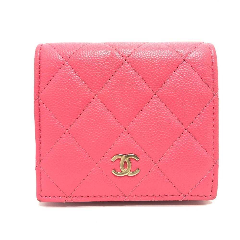 CHANEL Authentic Pink Caviar Leather Wallet